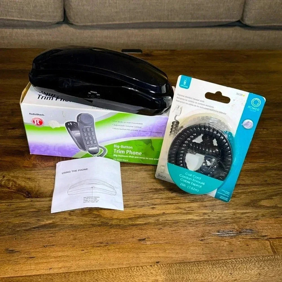 RADIO SHACK BIG BUTTON BLACK TRIM PHONE Landline Telephone Coil Cord NWT 25ft - Picture 1 of 16
